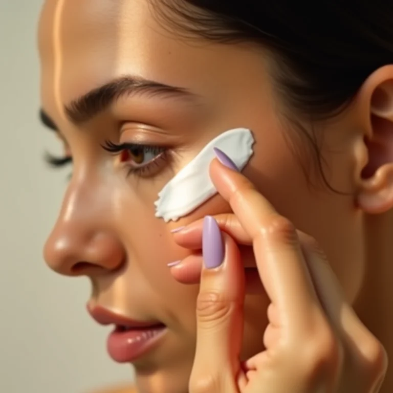 Mulher parda aplicando creme para os olhos com ácido hialurônico.