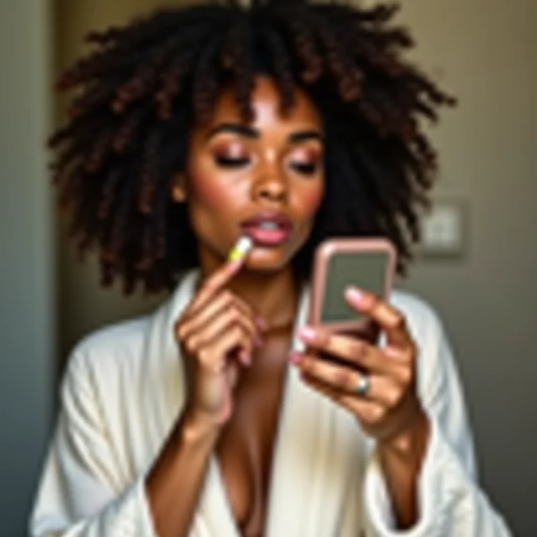 Mulher parda aplicando hidratante labial