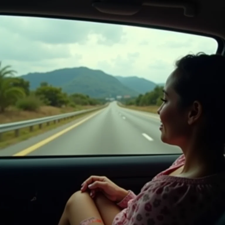 Mulher parda dirigindo na Rodovia Presidente Dutra