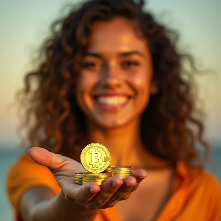 Mulher parda equilibrando moedas douradas