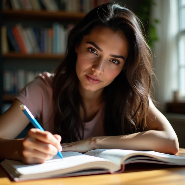 Mulher parda estudando ativamente para a EEAR