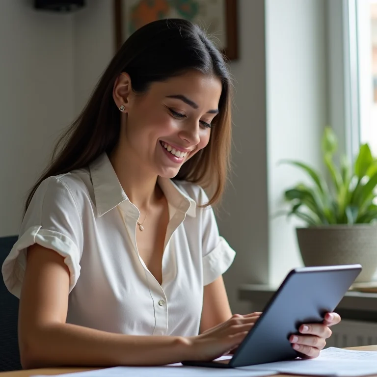 Mulher parda sorrindo preenchendo formulário simplificado. Regimes de tributação.