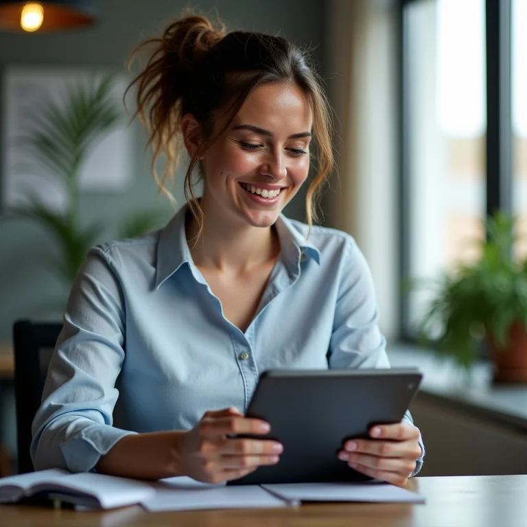 Mulher plus size analisando logs de servidor em tablet.