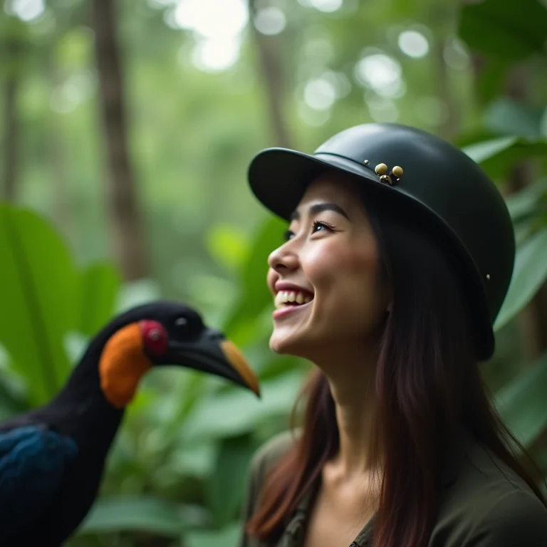 Mulher plus size avistando mutum-cavalo