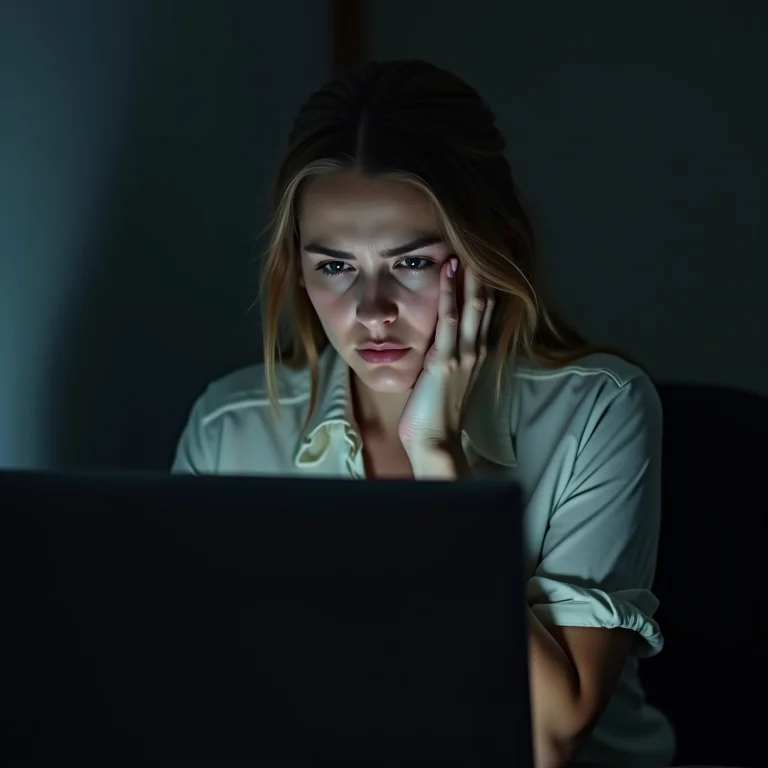 Mulher plus size confusa olhando para tela de computador com erros