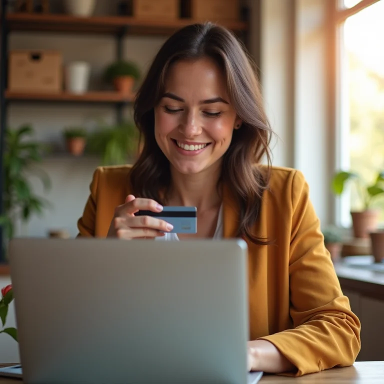 Mulher plus size fazendo compra online com cartão de débito