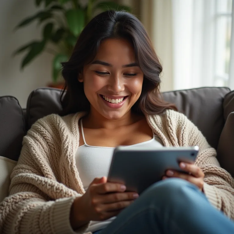 Mulher plus size latina pesquisando planos de chamadas internacionais