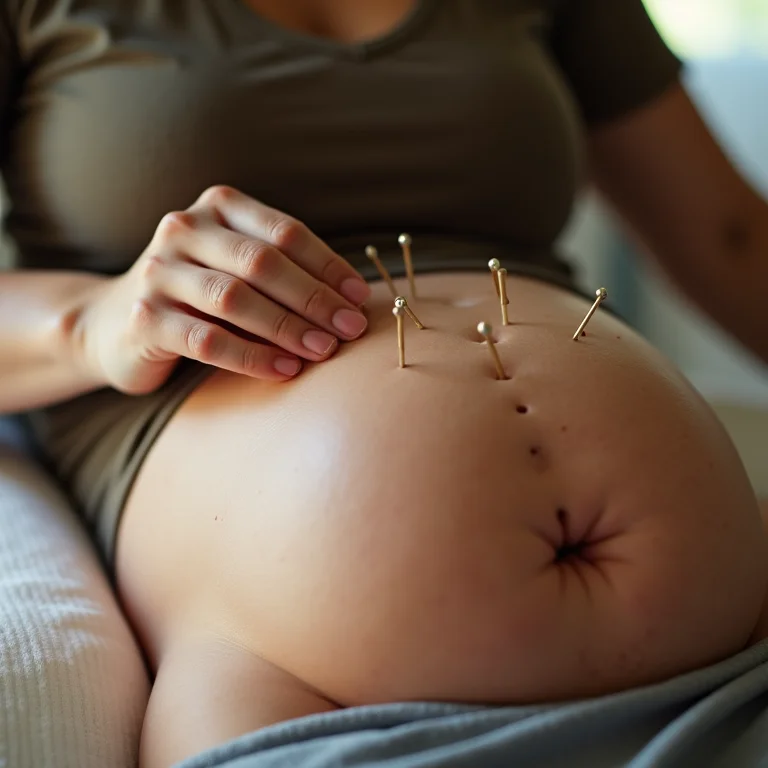 Mulher plus-size recebendo tratamento de acupuntura, representando tratamentos adjuvantes para a implantação de ovócitos