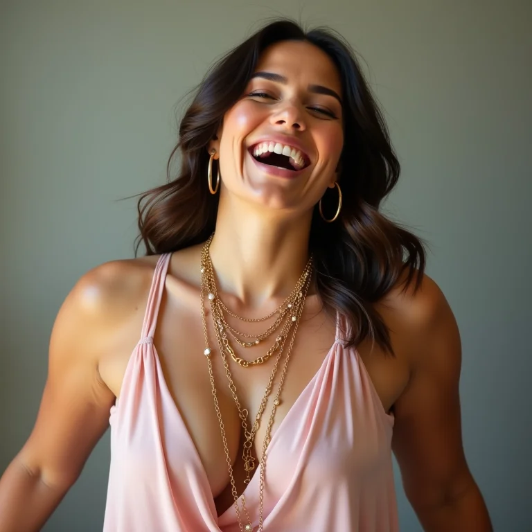 Mulher plus size usando acessórios estratégicos.