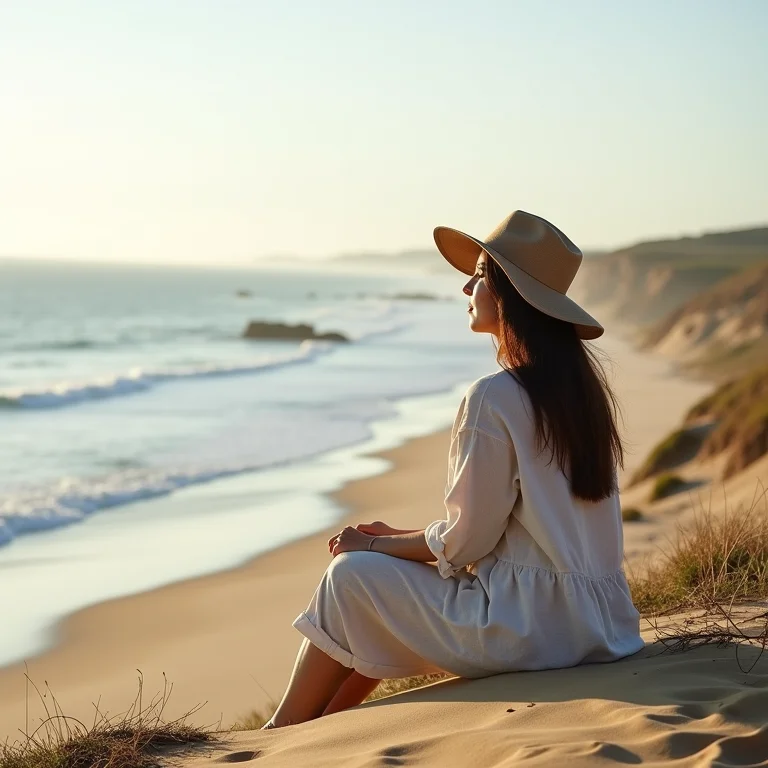 Mulher sentada nas dunas do Parque Estadual da Costa do Sol