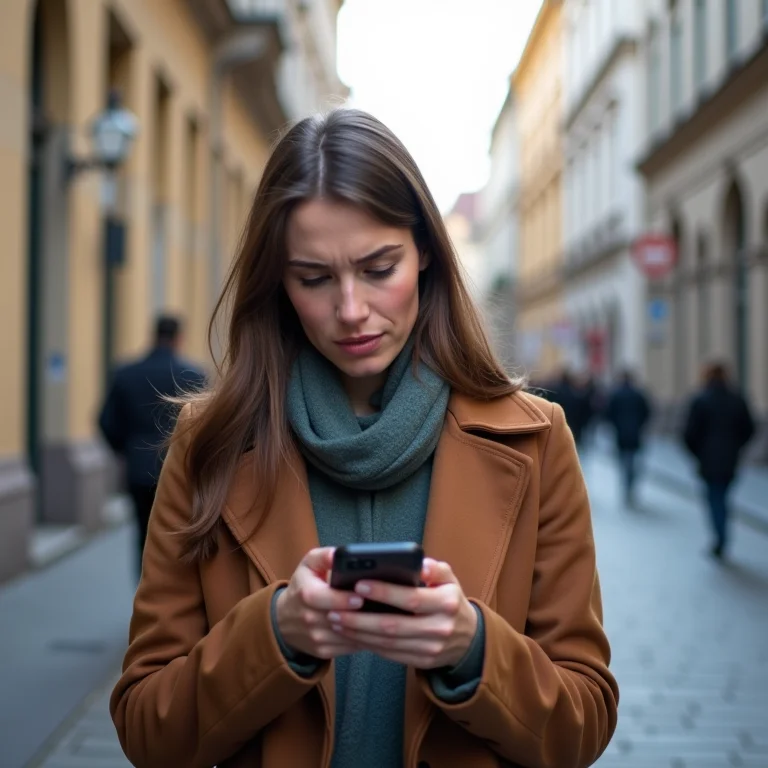 Mulher usando aplicativo de tradução em Dresden