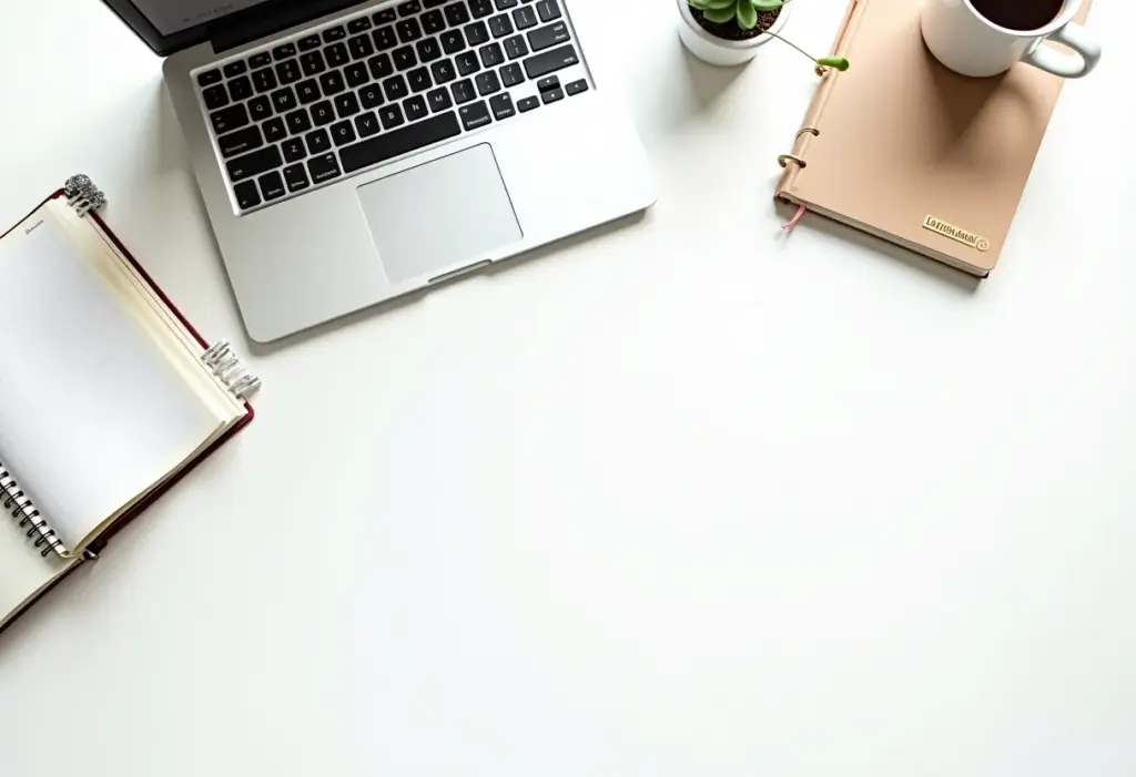 Orçamento de Redes Sociais 2024: Visão geral com laptop, planner e café.