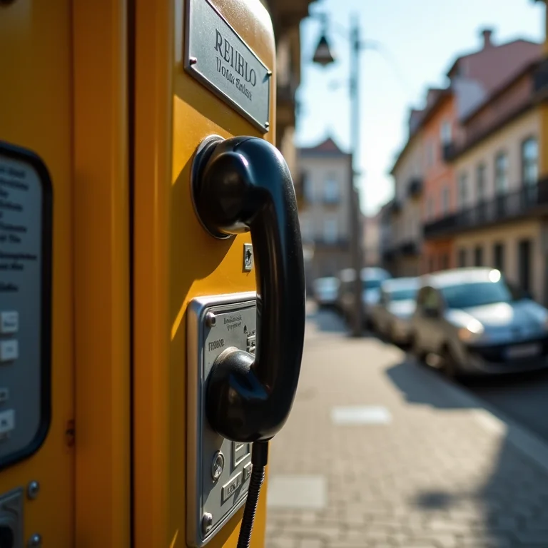 Orelhão em rua da cidade, simbolizando ligações a cobrar