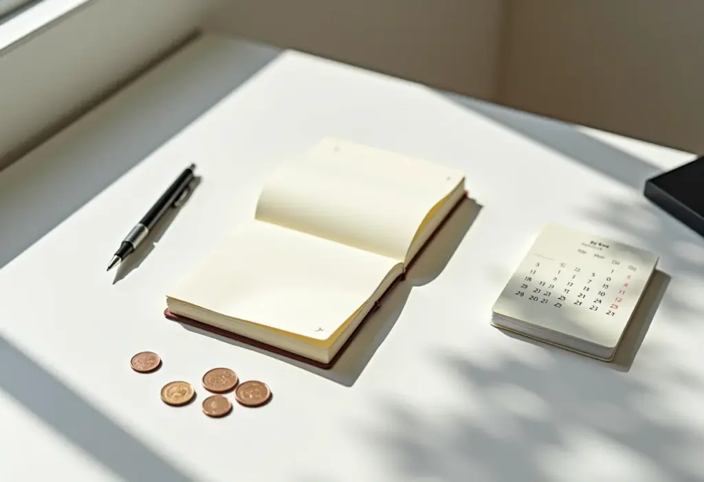 Organização financeira: Diário financeiro sobre a mesa