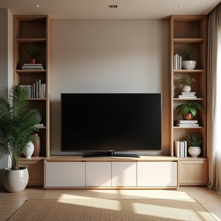 Painel de TV com nichos organizados