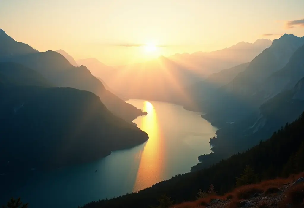 Fotos de paisagens: 7 dicas de mestre para capturar a beleza do mundo Paisagem deslumbrante com montanhas e lago em luz dourada