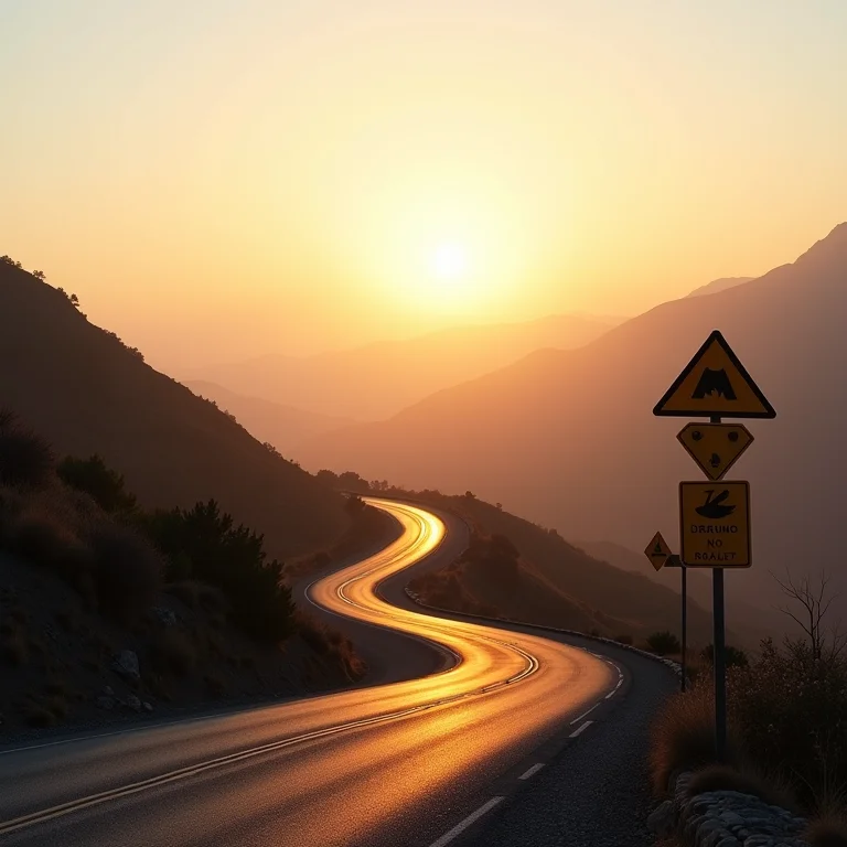 Placa de aviso em estrada com perigos