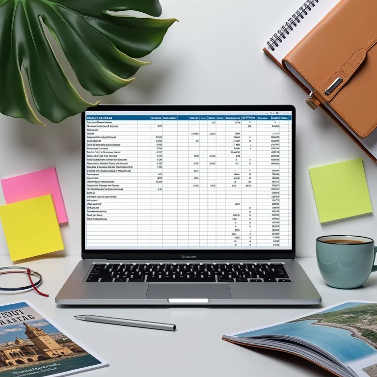 Planilha de orçamento de viagem detalhada na tela de um laptop
