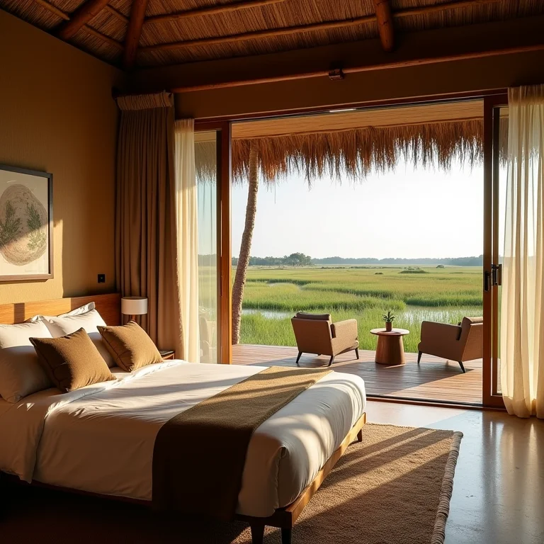 Quarto de eco-lodge confortável e estiloso no Sesc Pantanal