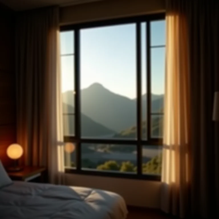 Quarto de hotel aconchegante em Petrópolis com vista para as montanhas