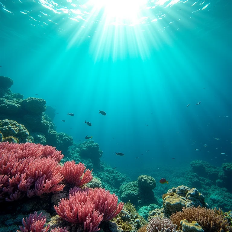 Recifes de corais vibrantes com vida marinha em águas cristalinas