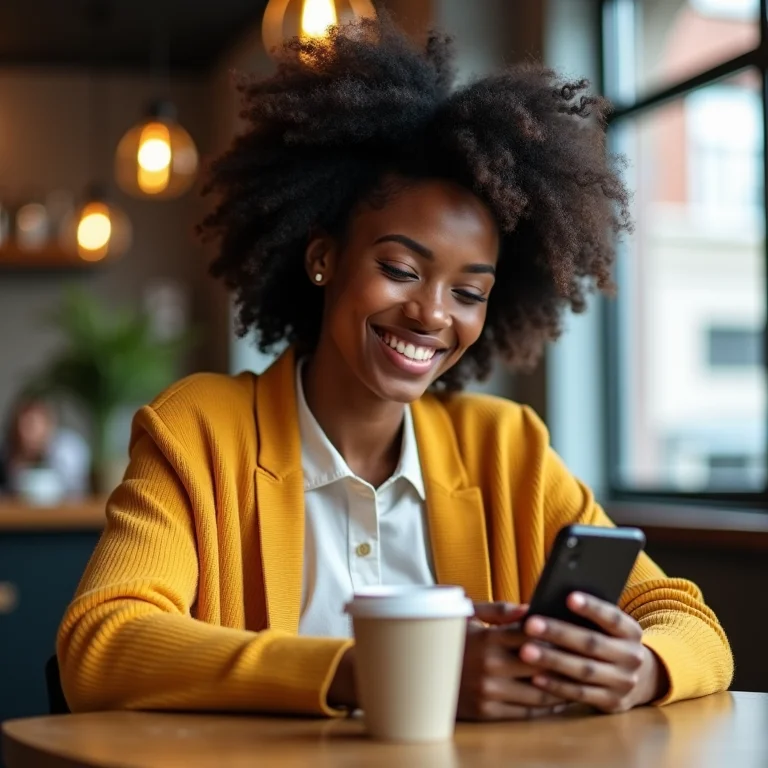 Registro financeiro: mulher negra usando app