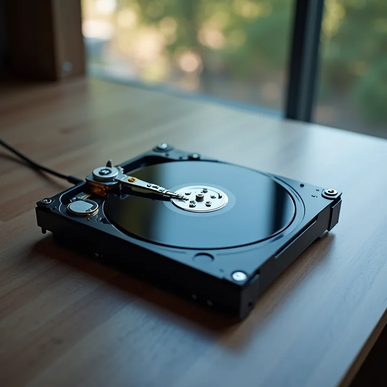 Representação visual de um HD externo com ondas sonoras