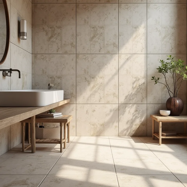 Revestimentos para áreas molhadas em banheiro rústico.