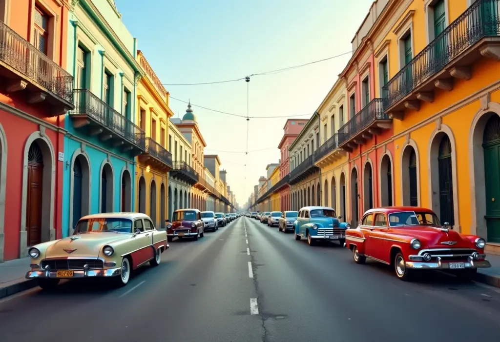 Turismo no Uruguai: 5 erros que você não pode cometer Rua colorida em Montevidéu, Uruguai, com carros antigos.