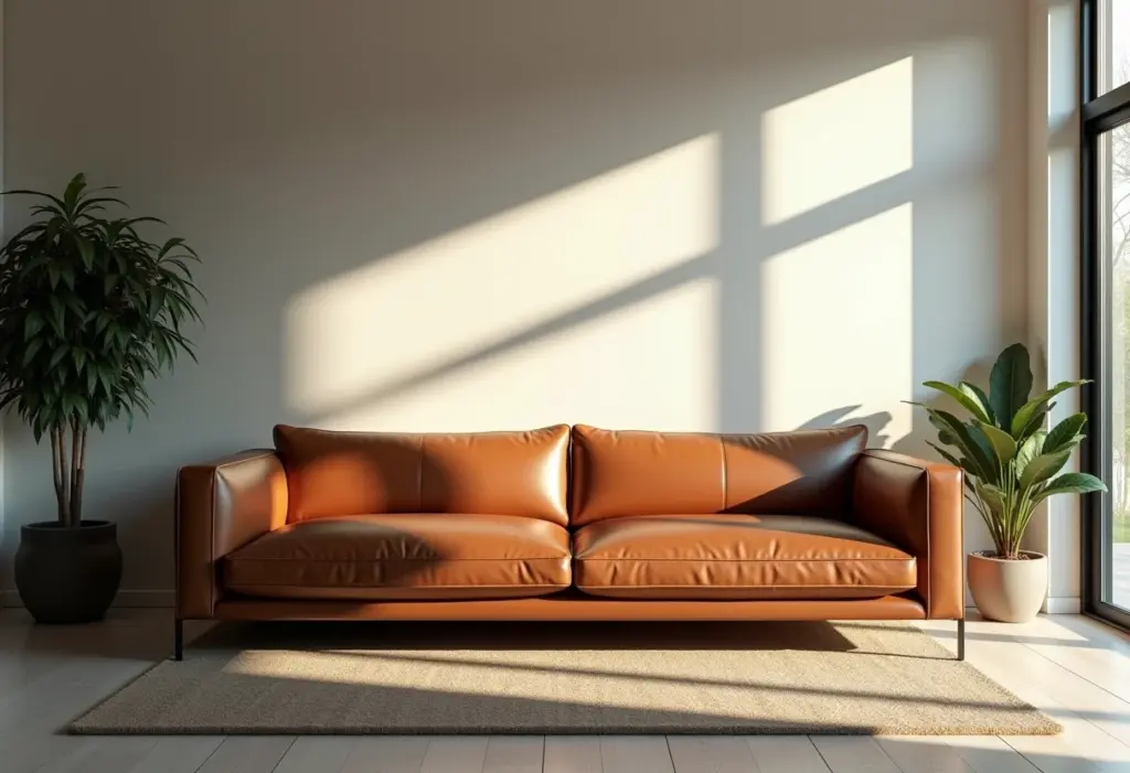 Sofá de couro: O segredo para uma sala de estar luxuosa (e durável) Sala de estar luxuosa com sofá de couro marrom