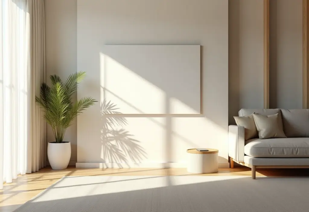 Sala de estar moderna com tecnologia inteligente integrada