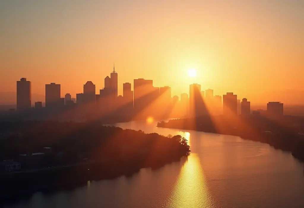 Turismo em Boston: roteiro imperdível para sua primeira viagem Skyline de Boston ao pôr do sol, com o rio Charles em primeiro plano.