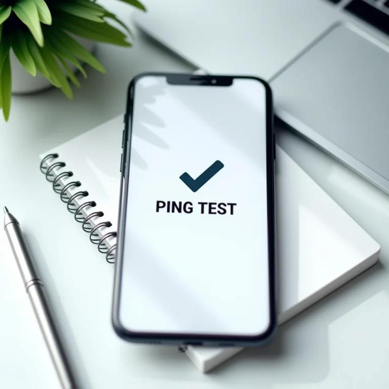Smartphone mostrando resultado de teste de ping