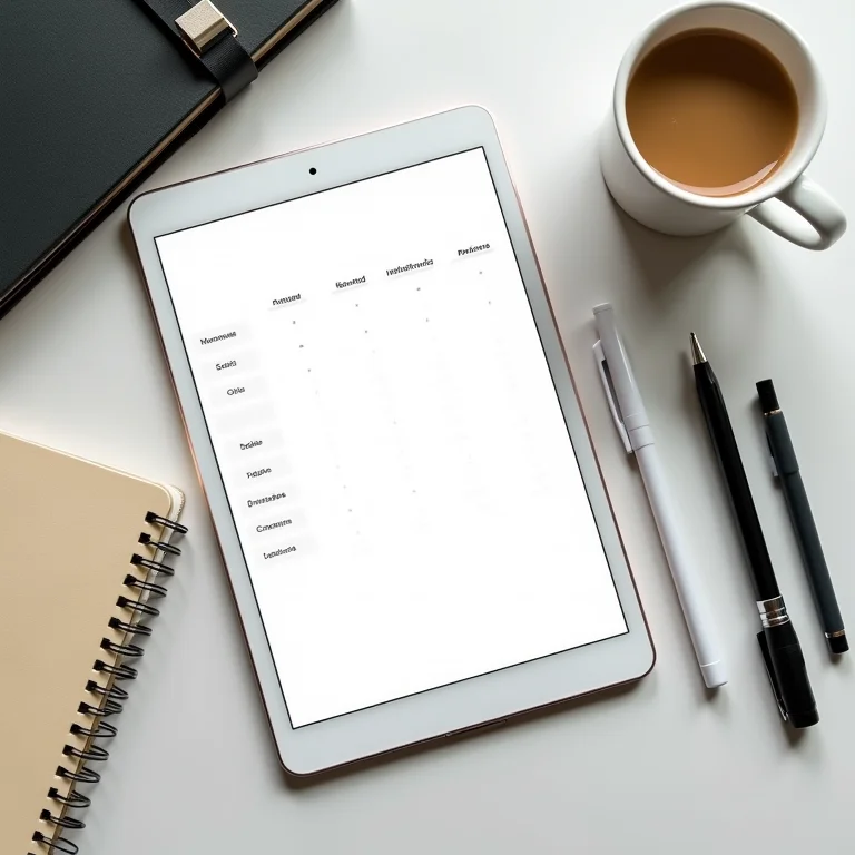 Tabela comparativa de preços e recursos em um tablet.