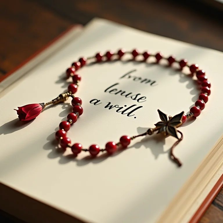 Testamento manuscrito ao lado de um rosário.