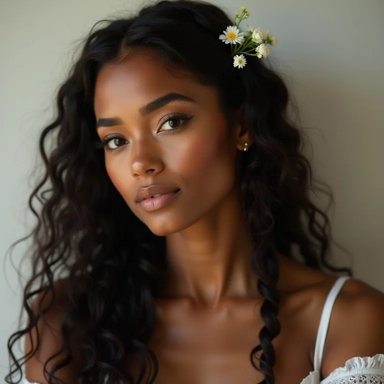 Trança lateral delicada em cabelo cacheado