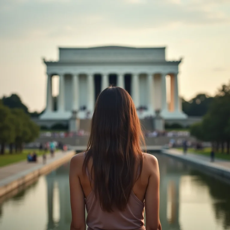 Turista admirando o Lincoln Memorial em Washington D.C.