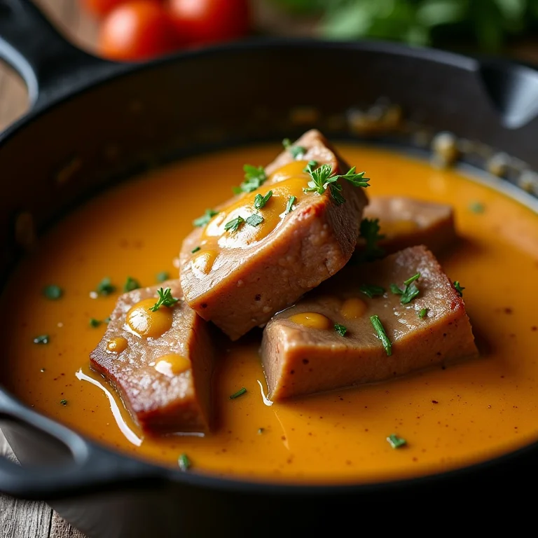 Vaca Atolada sendo servida de uma panela de ferro.