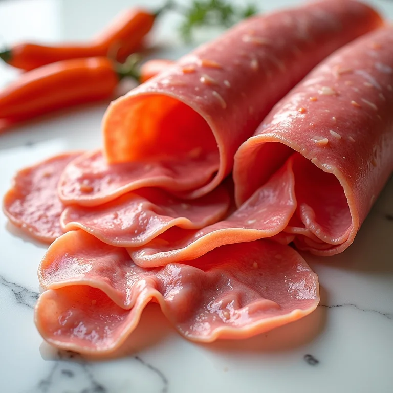 Variedade de mortadelas em superfície de mármore.