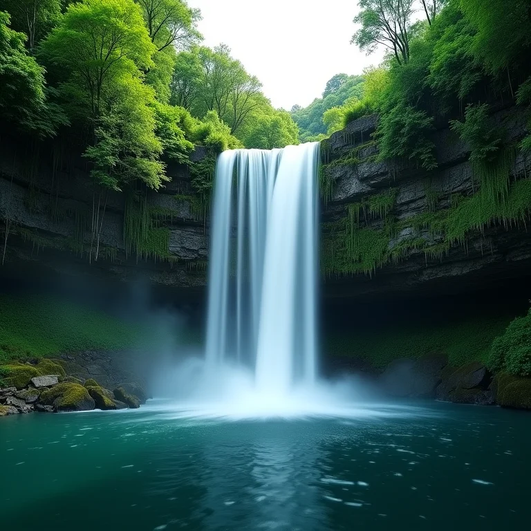 Vista ampla de uma cachoeira deslumbrante em meio à natureza