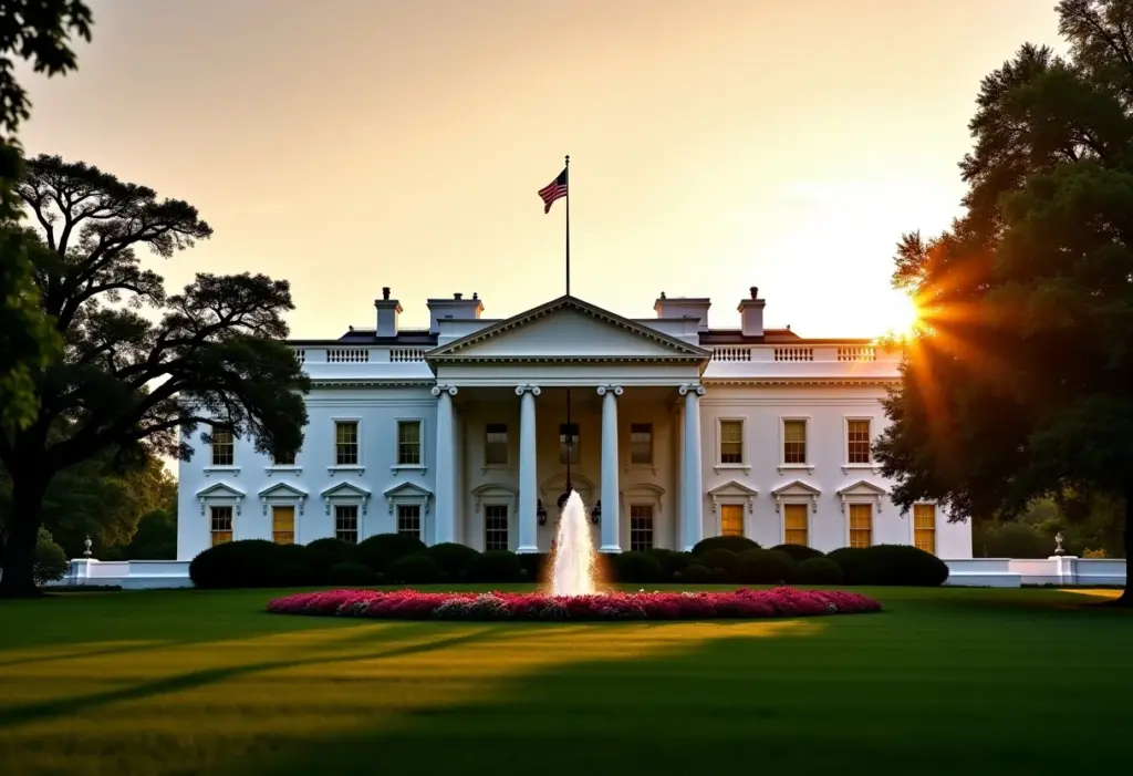 Casa Branca: 10 fotos INÉDITAS que você nunca viu Vista externa da Casa Branca ao entardecer