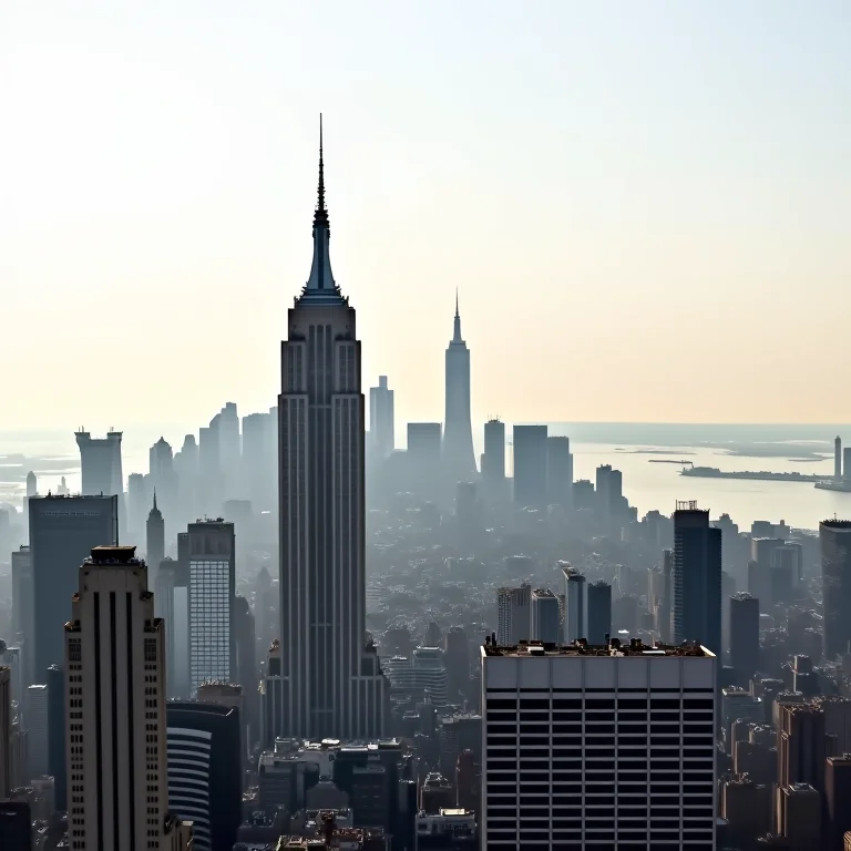 Vista panorâmica dos observatórios Empire State Building e Top of the Rock em Nova York.
