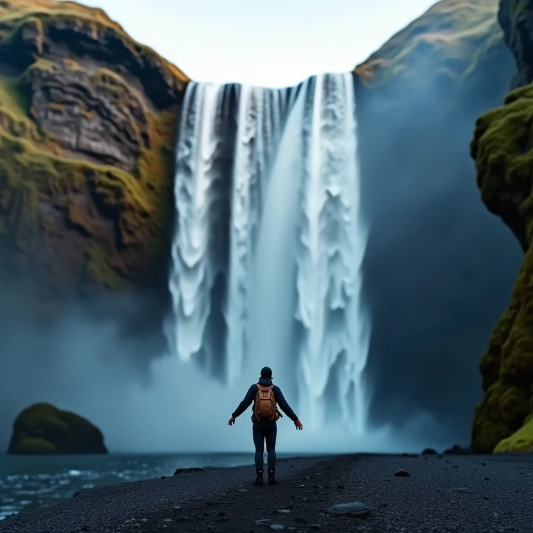 Vista superior de uma pessoa admirando cachoeira