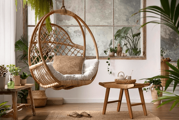 Decoração boho chic com balanços de macramê