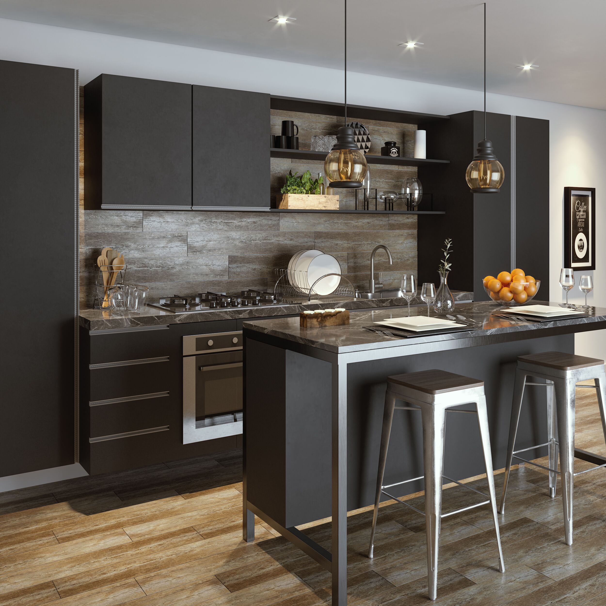 Cozinha preta e madeira: a combinação perfeita