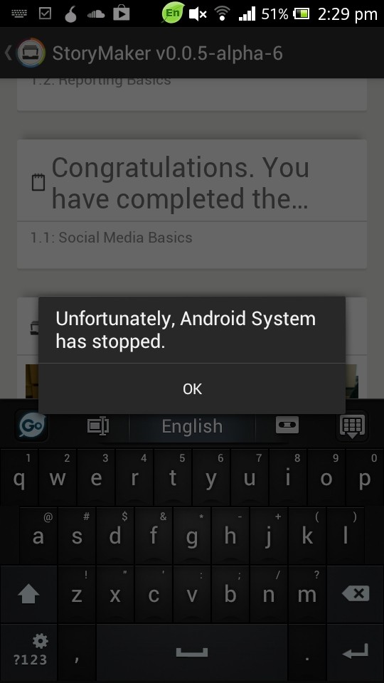 erro o android parou