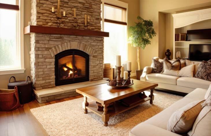 sala com lareira