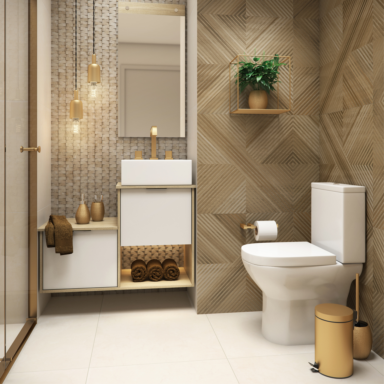 banheiro com porcelanato que imita madeira