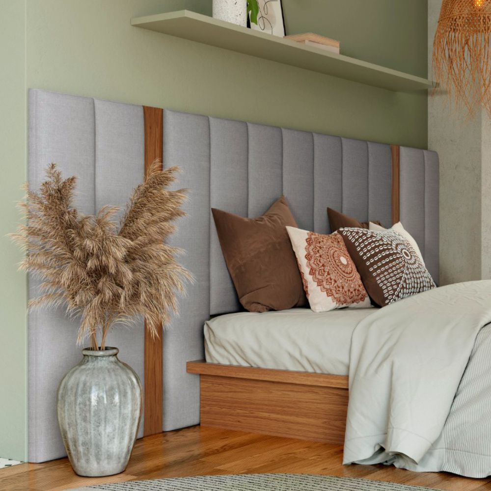 cabeceira estofada cinza
