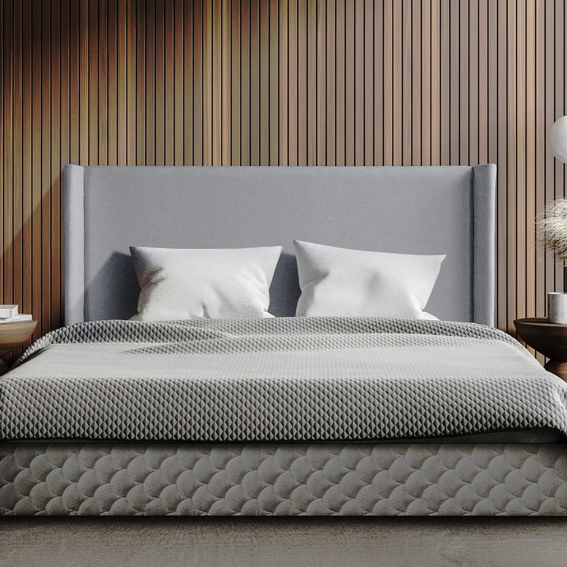 cabeceira estofada cinza